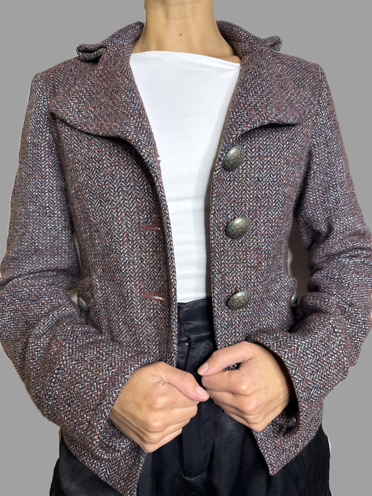 Blazer multicolor burdeo celeste talla S (~XS)