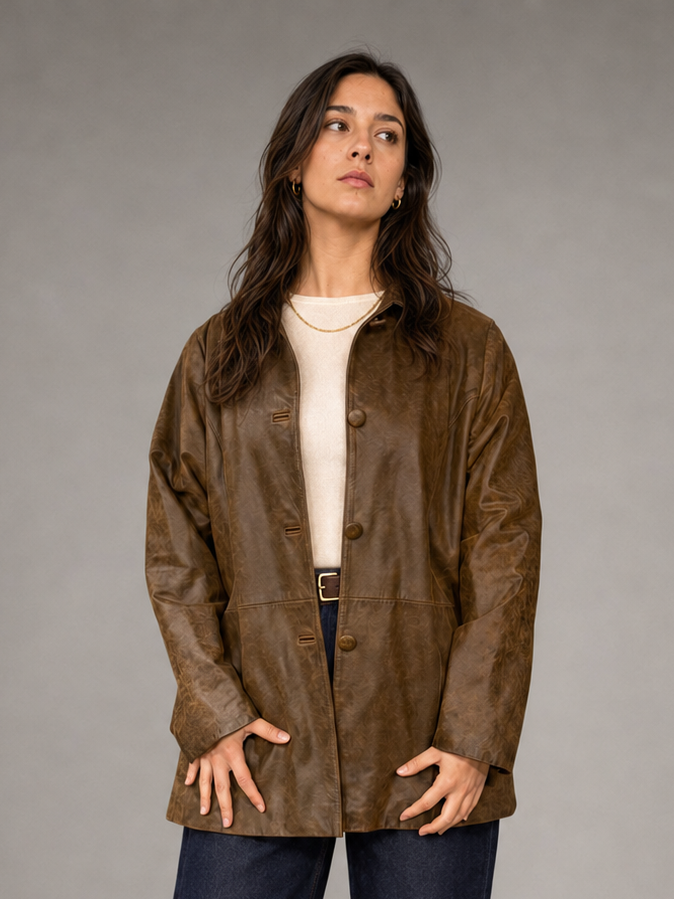 Chaqueta GENUINE LEATHER Cafe talla referencia M/L - foto de portada