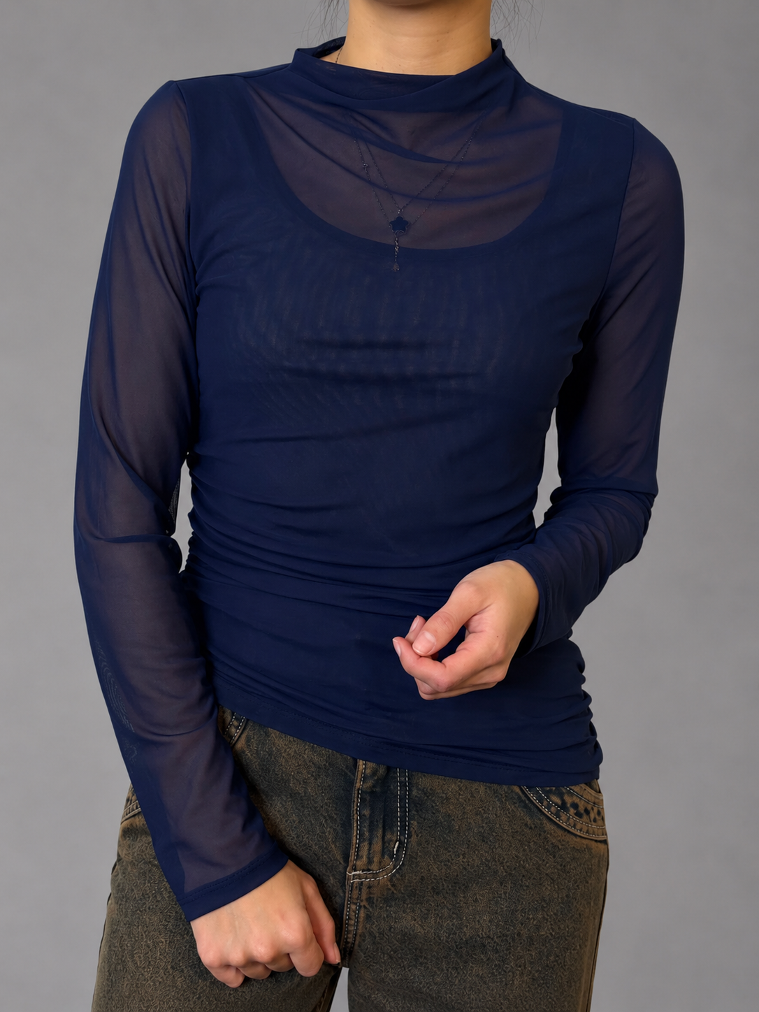 Polera Manga Larga ONTRE Azul marino talla S - vista principal