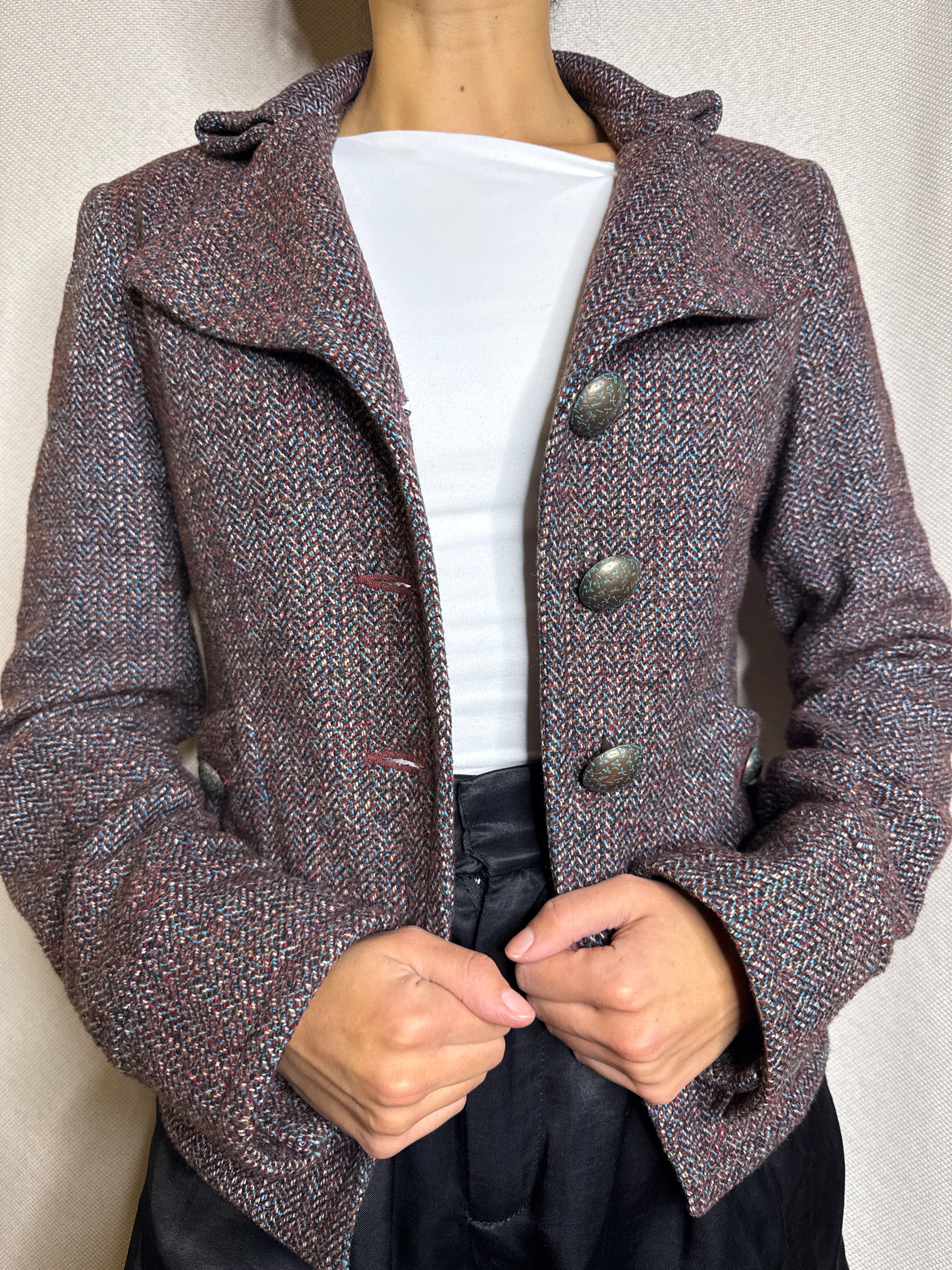 Blazer multicolor burdeo celeste talla S - vista frontal