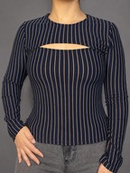 Polera Manga Larga ZARA Azul marino talla M - vista frontal