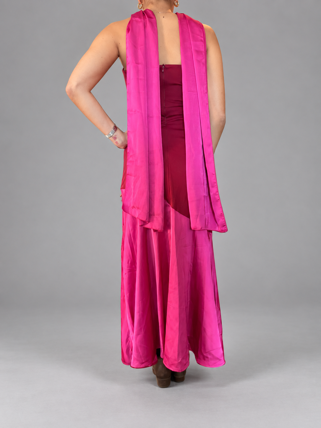 Vestido fiesta multicolor Rojo Fucsia Sin talla - detras
